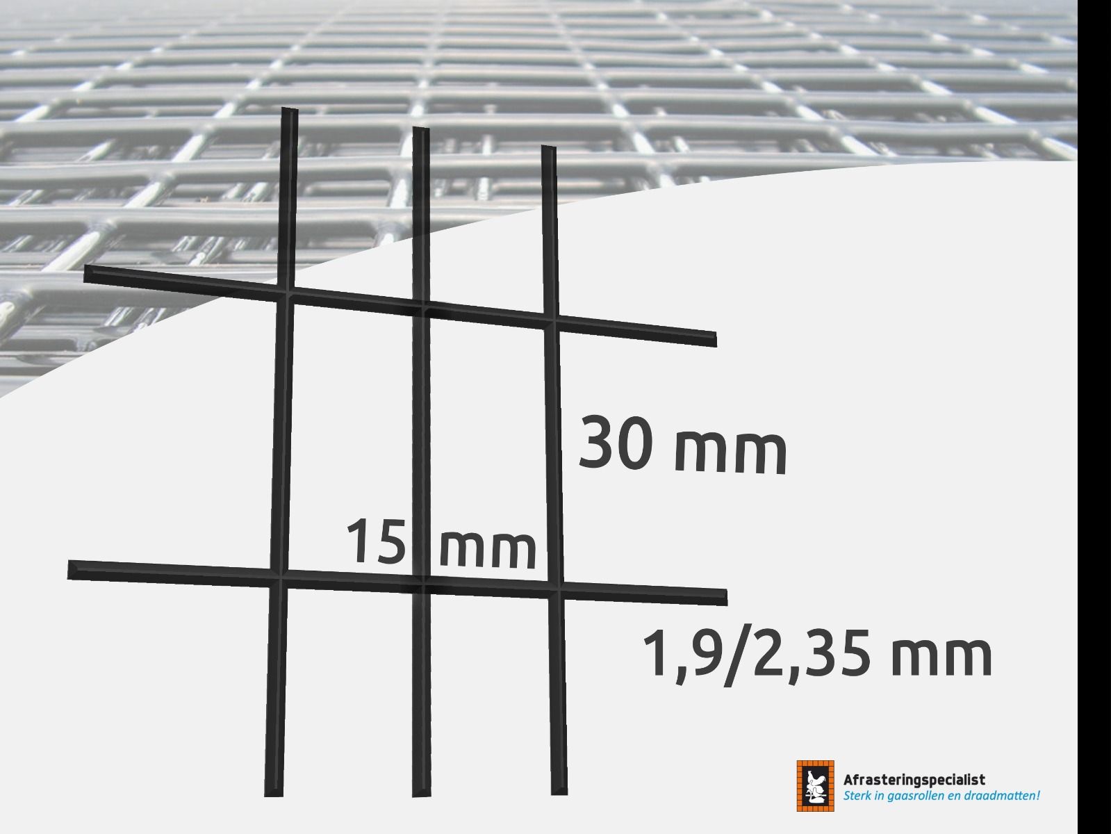 Draadmat 2x1m, 15x30x1,9/2,35mm gepoedercoat