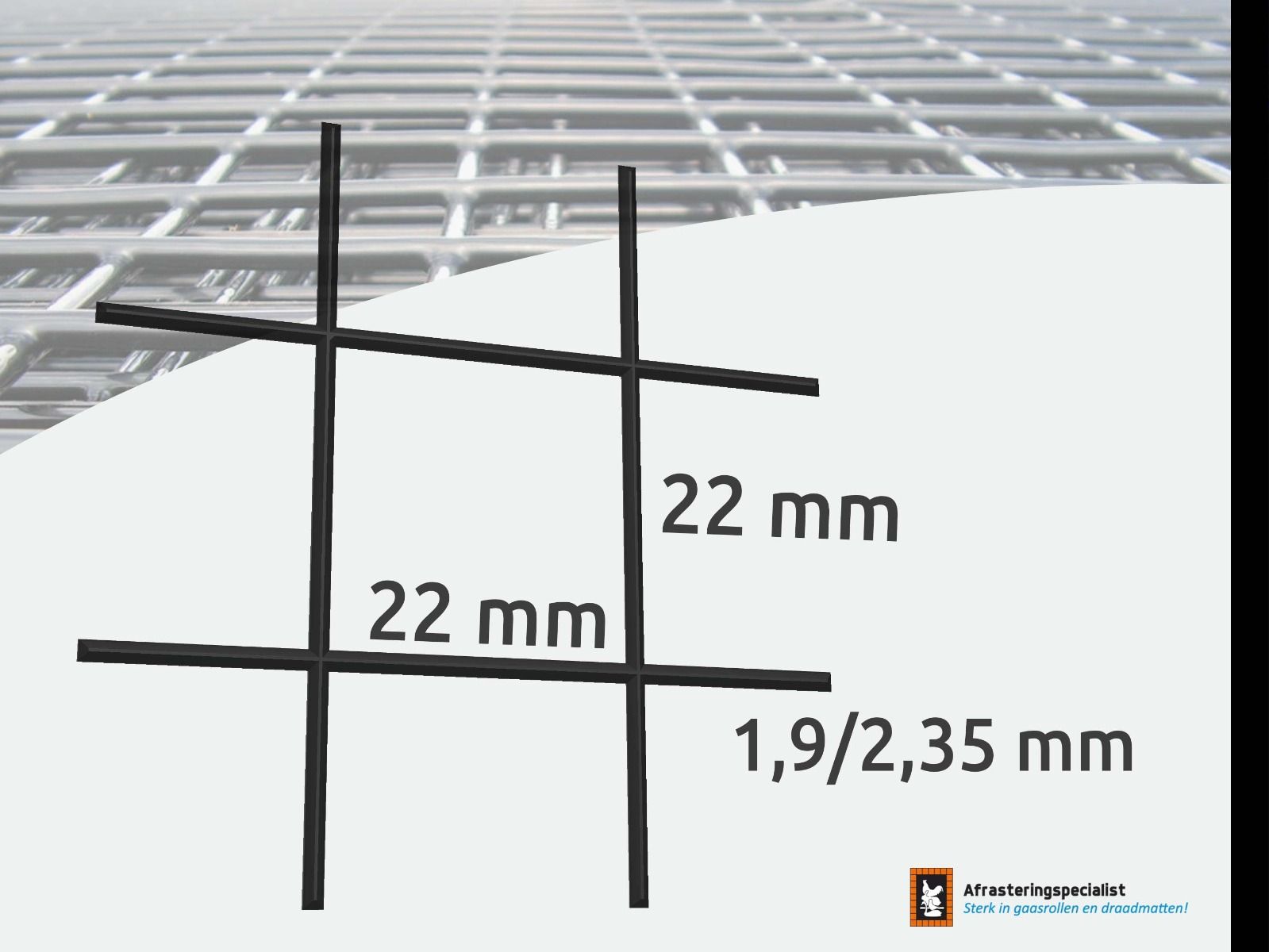 Draadmat 2x1m, 22x22x1,9/2,35mm gepoedercoat